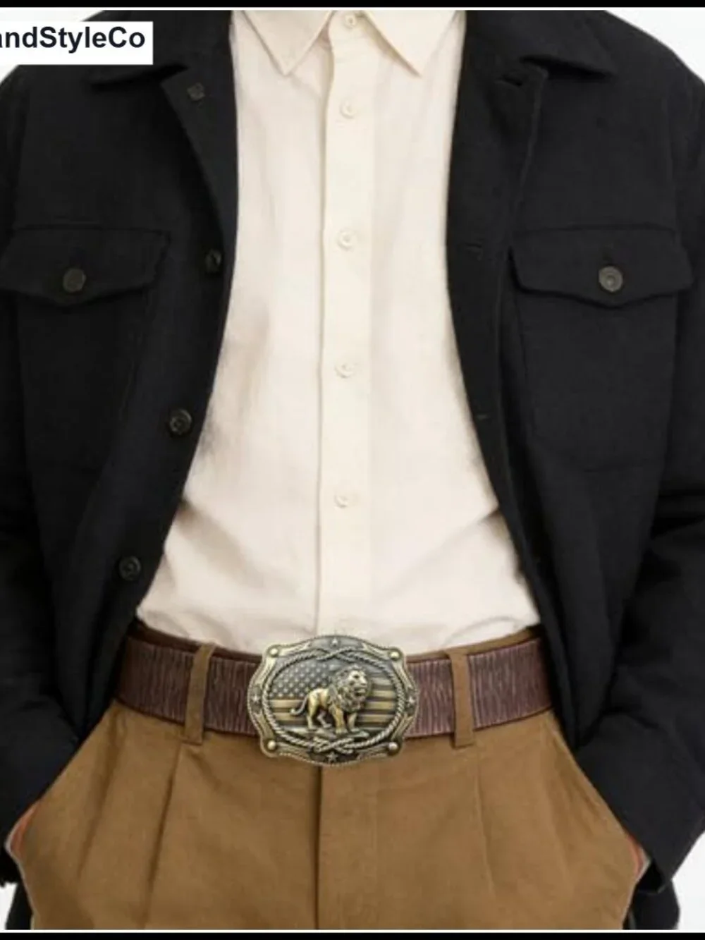 Genuine Leather Western Belt with Bronze Lion Buckle
